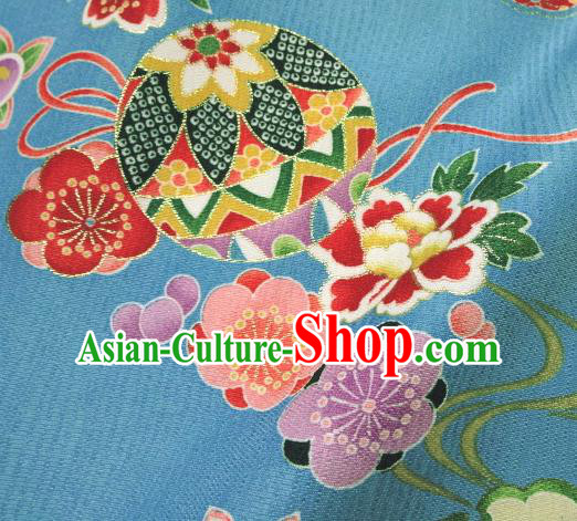 Asian Traditional Kimono Classical Ball Pattern Blue Brocade Tapestry Satin Fabric Japanese Kyoto Silk Material