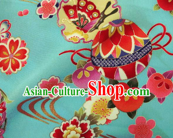 Asian Traditional Kimono Classical Ball Pattern Green Brocade Tapestry Satin Fabric Japanese Kyoto Silk Material