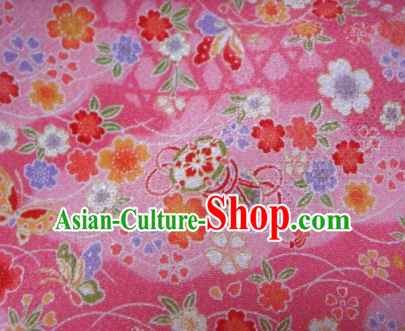 Asian Traditional Classical Butterfly Sakura Pattern Pink Brocade Tapestry Satin Fabric Japanese Kimono Silk Material