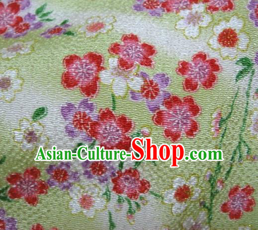 Asian Traditional Classical Sakura Pattern Green Brocade Tapestry Satin Fabric Japanese Kimono Silk Material