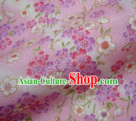 Asian Traditional Classical Sakura Pattern Pink Brocade Tapestry Satin Fabric Japanese Kimono Silk Material