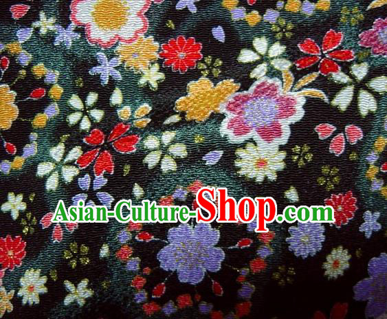 Asian Traditional Classical Sakura Pattern Black Brocade Tapestry Satin Fabric Japanese Kimono Silk Material