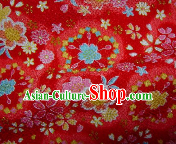 Asian Traditional Classical Sakura Pattern Red Brocade Tapestry Satin Fabric Japanese Kimono Silk Material