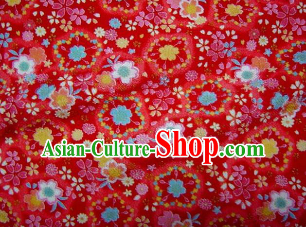 Asian Traditional Classical Sakura Pattern Red Brocade Tapestry Satin Fabric Japanese Kimono Silk Material