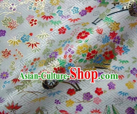 Asian Traditional Kimono Classical Sakura Maple Pattern White Brocade Tapestry Satin Fabric Japanese Kyoto Silk Material