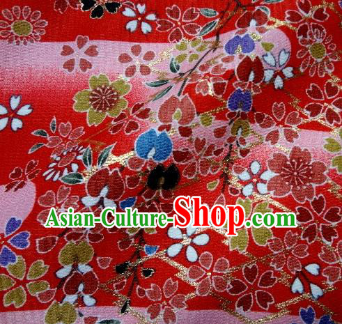 Asian Traditional Kimono Classical Sakura Pattern Red Brocade Tapestry Satin Fabric Japanese Kyoto Silk Material