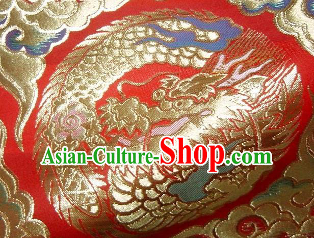 Asian Traditional Kimono Classical Dragon Pattern Red Damask Brocade Tapestry Satin Fabric Japanese Kyoto Silk Material