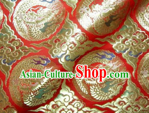 Asian Traditional Kimono Classical Dragon Pattern Red Damask Brocade Tapestry Satin Fabric Japanese Kyoto Silk Material