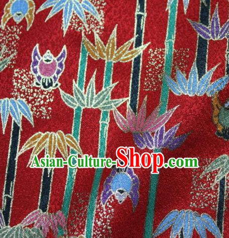 Asian Traditional Kimono Classical Bamboo Pattern Red Damask Brocade Tapestry Satin Fabric Japanese Kyoto Silk Material