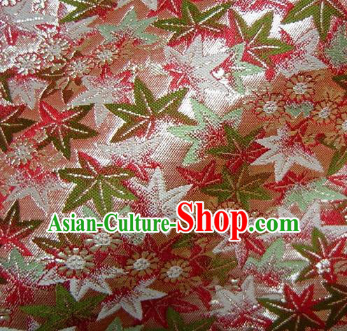 Asian Traditional Classical Maple Leaf Pattern Damask Pink Brocade Fabric Japanese Kimono Tapestry Satin Silk Material