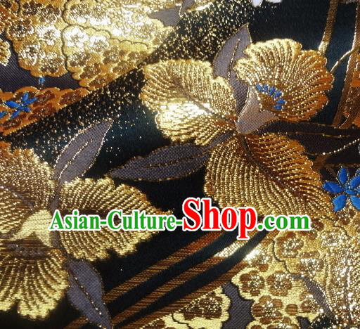 Asian Traditional Damask Classical Pattern Black Brocade Fabric Japanese Kimono Tapestry Satin Silk Material