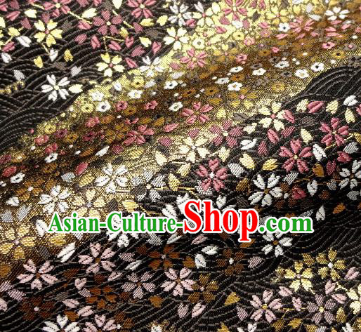 Asian Traditional Damask Classical Sakura Pattern Black Brocade Fabric Japanese Kimono Tapestry Satin Silk Material