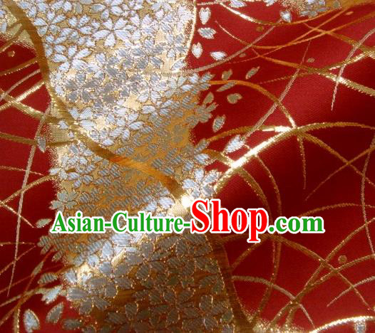 Asian Traditional Baldachin Classical Sakura Pattern Red Brocade Fabric Japanese Kimono Tapestry Satin Silk Material