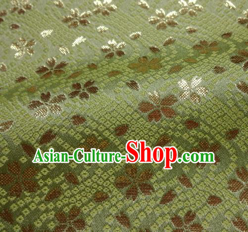 Asian Traditional Baldachin Classical Sakura Pattern Green Brocade Fabric Japanese Kimono Tapestry Satin Silk Material