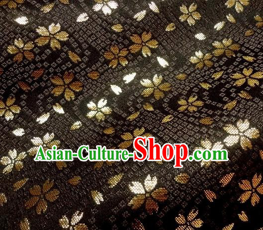 Asian Traditional Baldachin Classical Sakura Pattern Black Brocade Fabric Japanese Kimono Tapestry Satin Silk Material