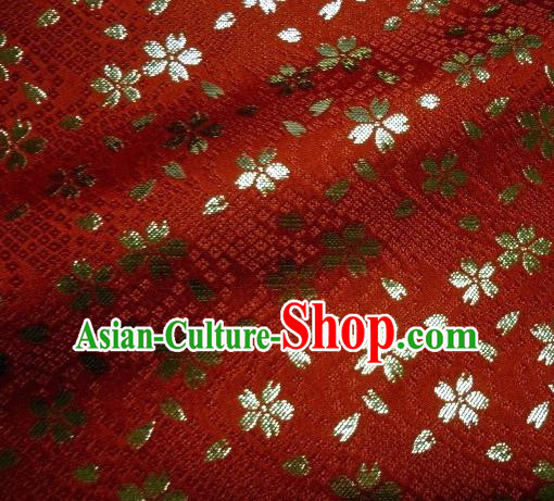 Asian Traditional Baldachin Classical Sakura Pattern Red Brocade Fabric Japanese Kimono Tapestry Satin Silk Material