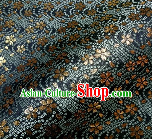 Asian Traditional Baldachin Classical Sakura Pattern Navy Brocade Fabric Japanese Kimono Tapestry Satin Silk Material