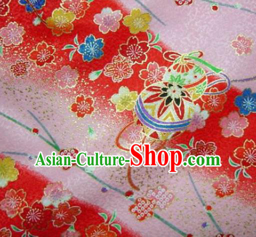 Asian Traditional Kimono Classical Sakura Ball Pattern Pink Damask Brocade Fabric Japanese Kyoto Tapestry Satin Silk Material