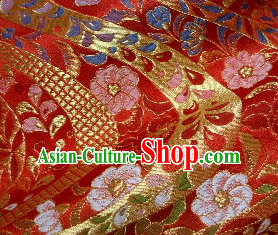 Asian Traditional Baldachin Classical Flowers Pattern Red Brocade Fabric Japanese Kimono Tapestry Satin Silk Material