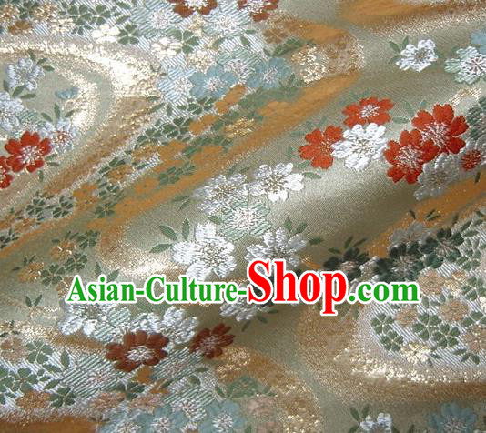 Asian Traditional Baldachin Classical Flowers Pattern Light Green Brocade Fabric Japanese Kimono Tapestry Satin Silk Material