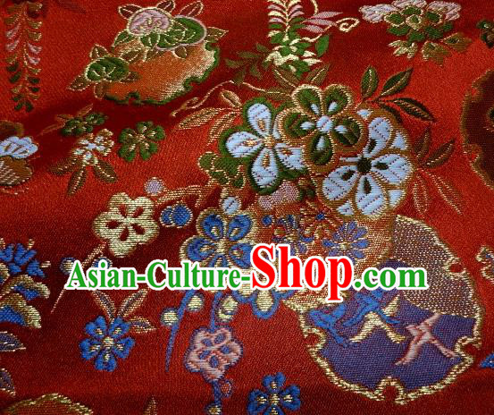 Asian Traditional Red Baldachin Classical Sakura Pattern Brocade Fabric Japanese Kimono Tapestry Satin Silk Material