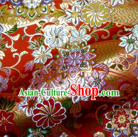 Asian Traditional Baldachin Classical Daisy Pattern Red Brocade Fabric Japanese Kimono Tapestry Satin Silk Material