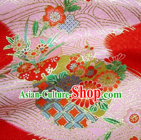 Asian Traditional Kimono Classical Orchid Pattern Pink Damask Brocade Fabric Japanese Kyoto Tapestry Satin Silk Material