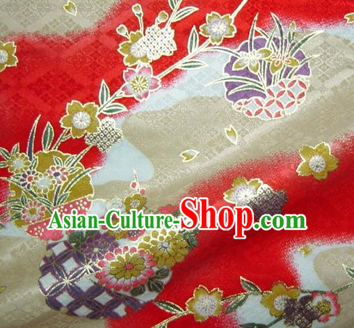 Asian Traditional Kimono Classical Orchid Pattern Golden Damask Brocade Fabric Japanese Kyoto Tapestry Satin Silk Material