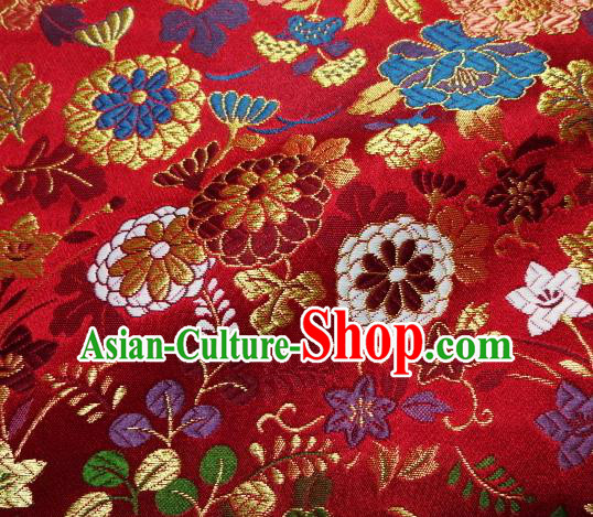 Asian Traditional Classical Flowers Pattern Damask Red Brocade Fabric Japanese Kimono Tapestry Satin Silk Material