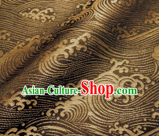 Asian Traditional Kimono Classical Waves Pattern Brown Damask Brocade Fabric Japanese Kyoto Tapestry Satin Silk Material