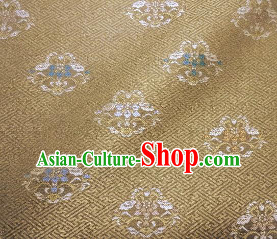 Asian Traditional Kimono Classical Pattern Dark Golden Damask Brocade Fabric Japanese Kyoto Tapestry Satin Silk Material