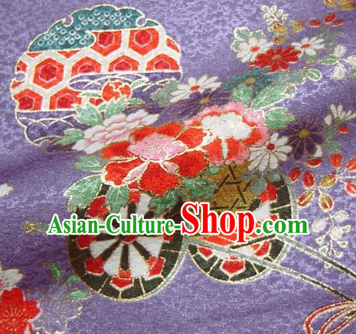 Asian Traditional Kimono Classical Flowers Gharry Pattern Purple Brocade Tapestry Satin Fabric Japanese Kyoto Silk Material