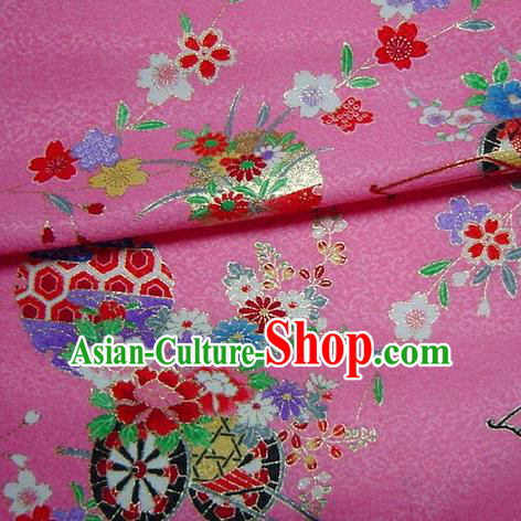 Asian Traditional Kimono Classical Flowers Gharry Pattern Rosy Brocade Tapestry Satin Fabric Japanese Kyoto Silk Material
