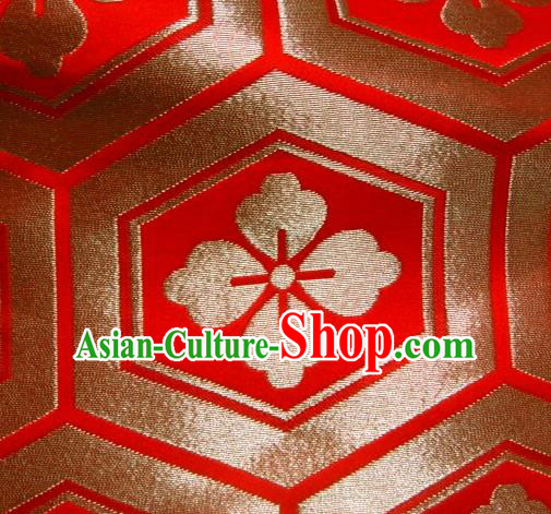 Asian Traditional Kyoto Kimono Classical Tortoise Shell Pattern Red Damask Brocade Fabric Japanese Tapestry Satin Silk Material