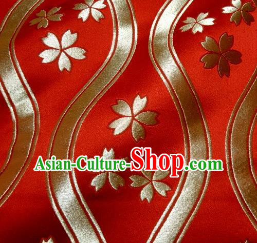 Asian Traditional Kyoto Kimono Classical Sakura Pattern Red Damask Brocade Fabric Japanese Tapestry Satin Silk Material