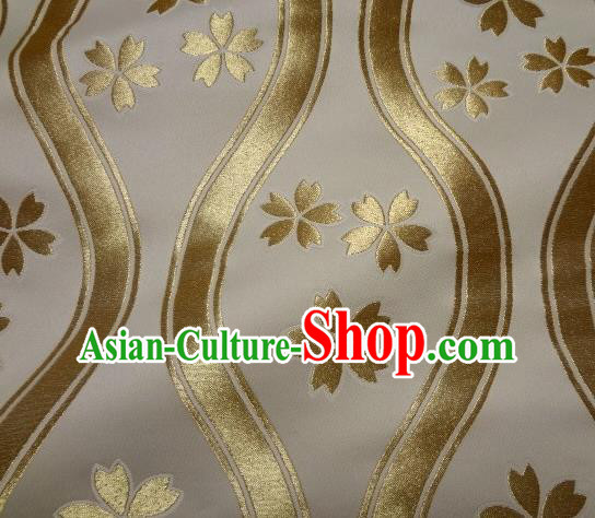 Asian Traditional Kyoto Kimono Classical Sakura Pattern White Damask Brocade Fabric Japanese Tapestry Satin Silk Material