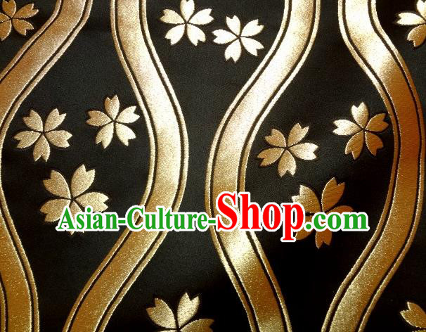 Asian Traditional Kyoto Kimono Classical Sakura Pattern Black Damask Brocade Fabric Japanese Tapestry Satin Silk Material