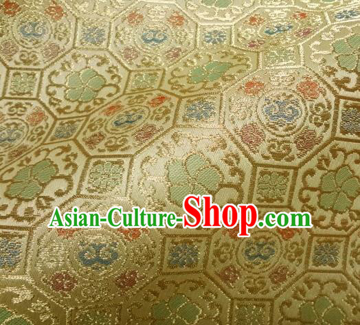 Asian Traditional Kyoto Kimono Golden Brocade Classical Ganoderma Pattern Damask Fabric Japanese Tapestry Satin Silk Material