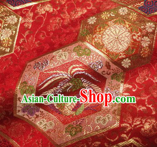 Asian Traditional Kyoto Kimono Red Brocade Classical Phoenix Pattern Damask Fabric Japanese Tapestry Satin Silk Material