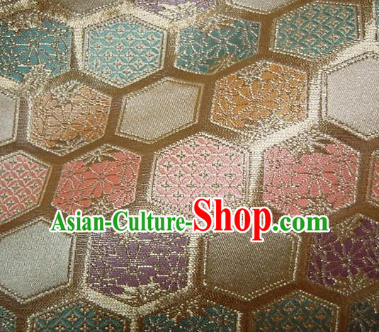 Asian Traditional Kyoto Kimono Golden Brocade Classical Hexagon Pattern Damask Fabric Japanese Tapestry Satin Silk Material