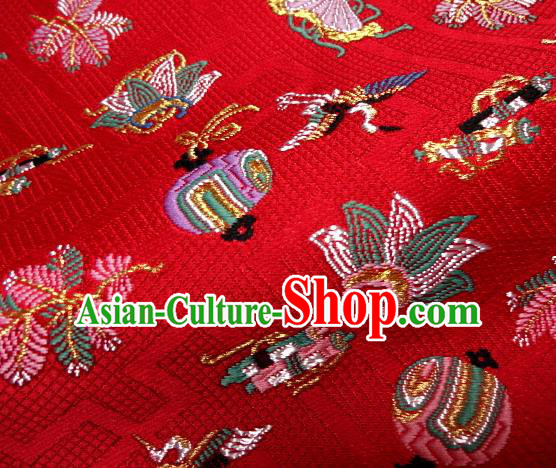 Asian Traditional Kyoto Kimono Brocade Classical Pattern Red Damask Fabric Japanese Tapestry Satin Silk Material