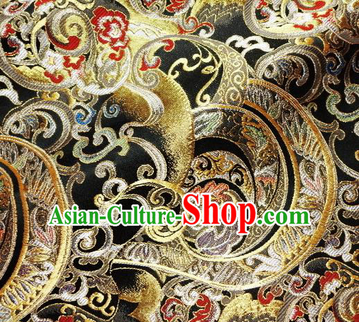 Asian Traditional Black Brocade Japanese Kimono Classical Pattern Damask Fabric Tapestry Satin Silk Material