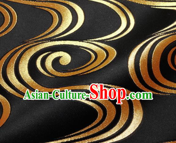 Asian Traditional Black Brocade Japanese Kimono Classical Pattern Damask Fabric Tapestry Satin Silk Material