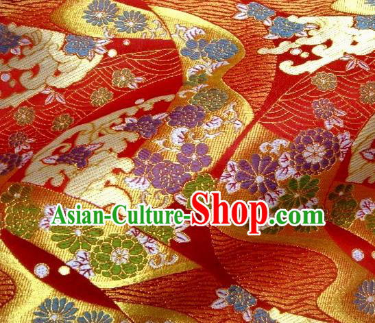 Asian Traditional Red Damask Brocade Fabric Japanese Kimono Classical Sakura Pattern Tapestry Satin Silk Material