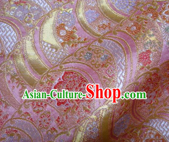 Asian Traditional Pink Damask Brocade Fabric Japanese Kimono Classical Wave Pattern Tapestry Satin Silk Material