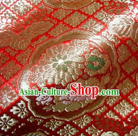 Asian Traditional Red Damask Brocade Fabric Japanese Kimono Classical Chrysanthemum Pattern Tapestry Satin Silk Material