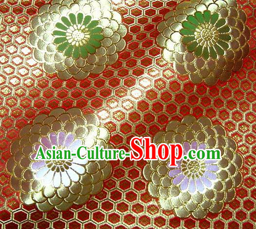 Asian Traditional Classical Chrysanthemum Pattern Red Damask Brocade Fabric Japanese Kimono Tapestry Satin Silk Material