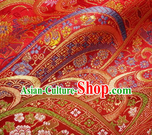 Asian Traditional Classical Peony Flowers Pattern Red Damask Brocade Fabric Japanese Kimono Tapestry Satin Silk Material