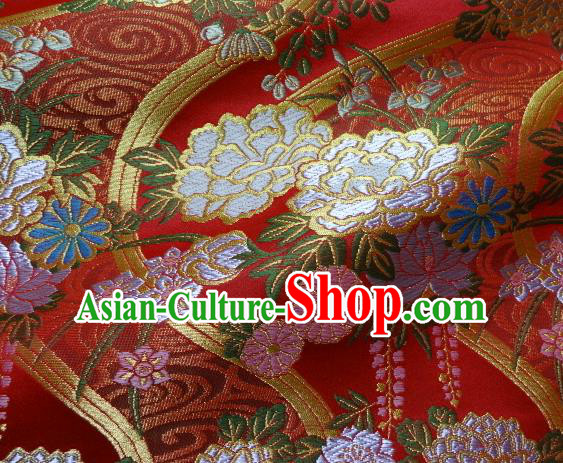 Asian Traditional Classical Flowers Pattern Red Damask Brocade Fabric Japanese Kimono Tapestry Satin Silk Material