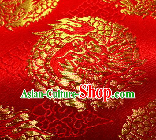 Asian Traditional Baldachin Classical Round Dragons Pattern Red Brocade Fabric Japanese Kimono Tapestry Satin Silk Material